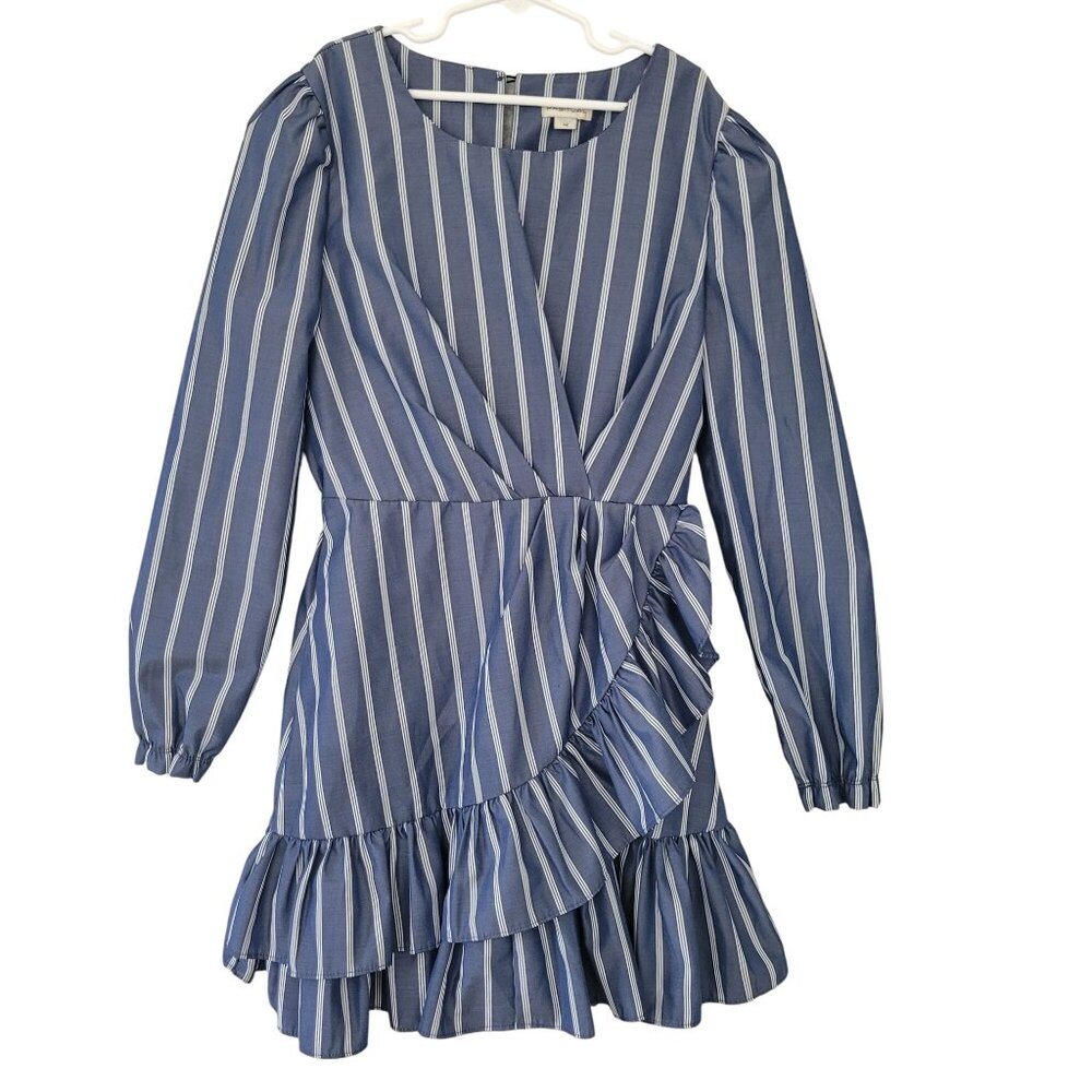 Habitual Striped Ruffle Mock Wrap Dress Girls Size 12 Blue White NWOT - Picture 1 of 9